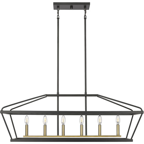 Surrey 6 Light 42 inch Matte Black/Vintage Brass Linear Chandelier Ceiling Light